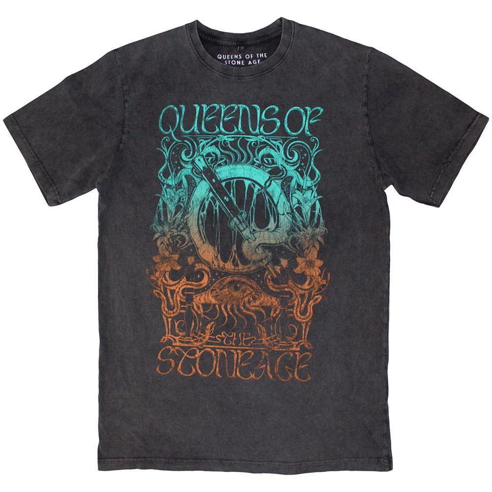 Queens Of The Stone Age Unisex Stone Wash T-Shirt Montage Charcoal Grey